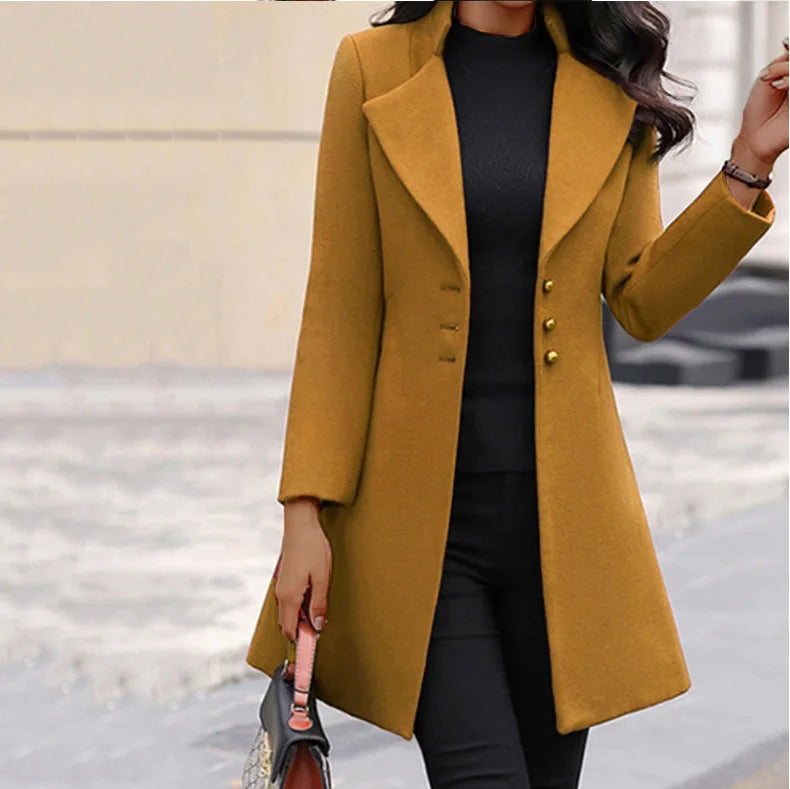 Veloura Women's Woolen Coat Stand Collar - Korean Style Thin Jacket Plus Size