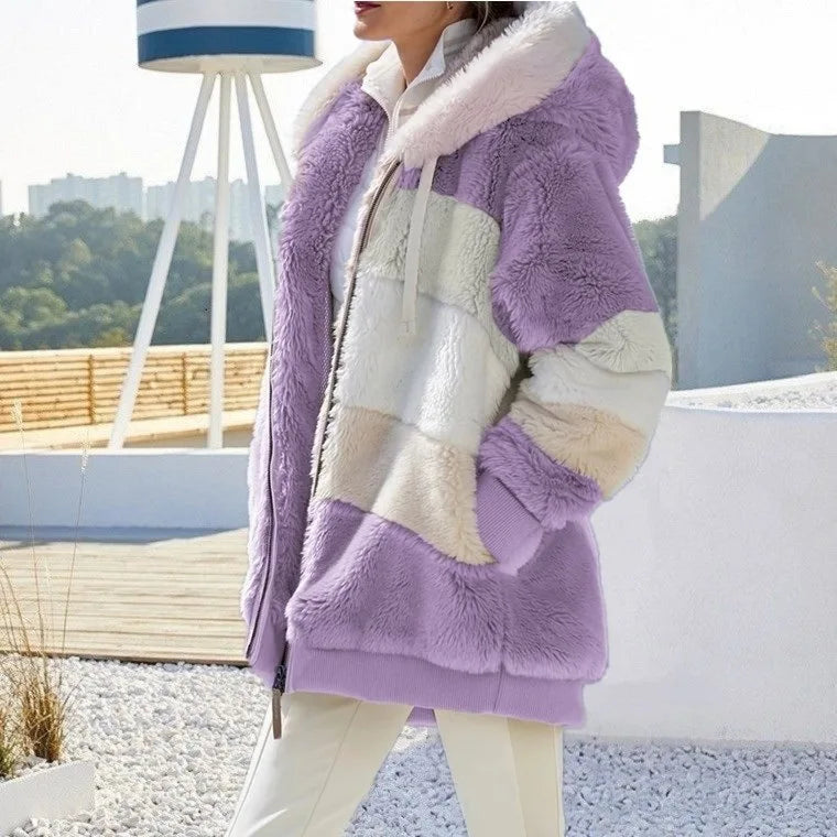 Womens Hoodie Zip Up Fleece Jacket Ladies Fluffy Hooded Warm Stylish Pullover with Pockets