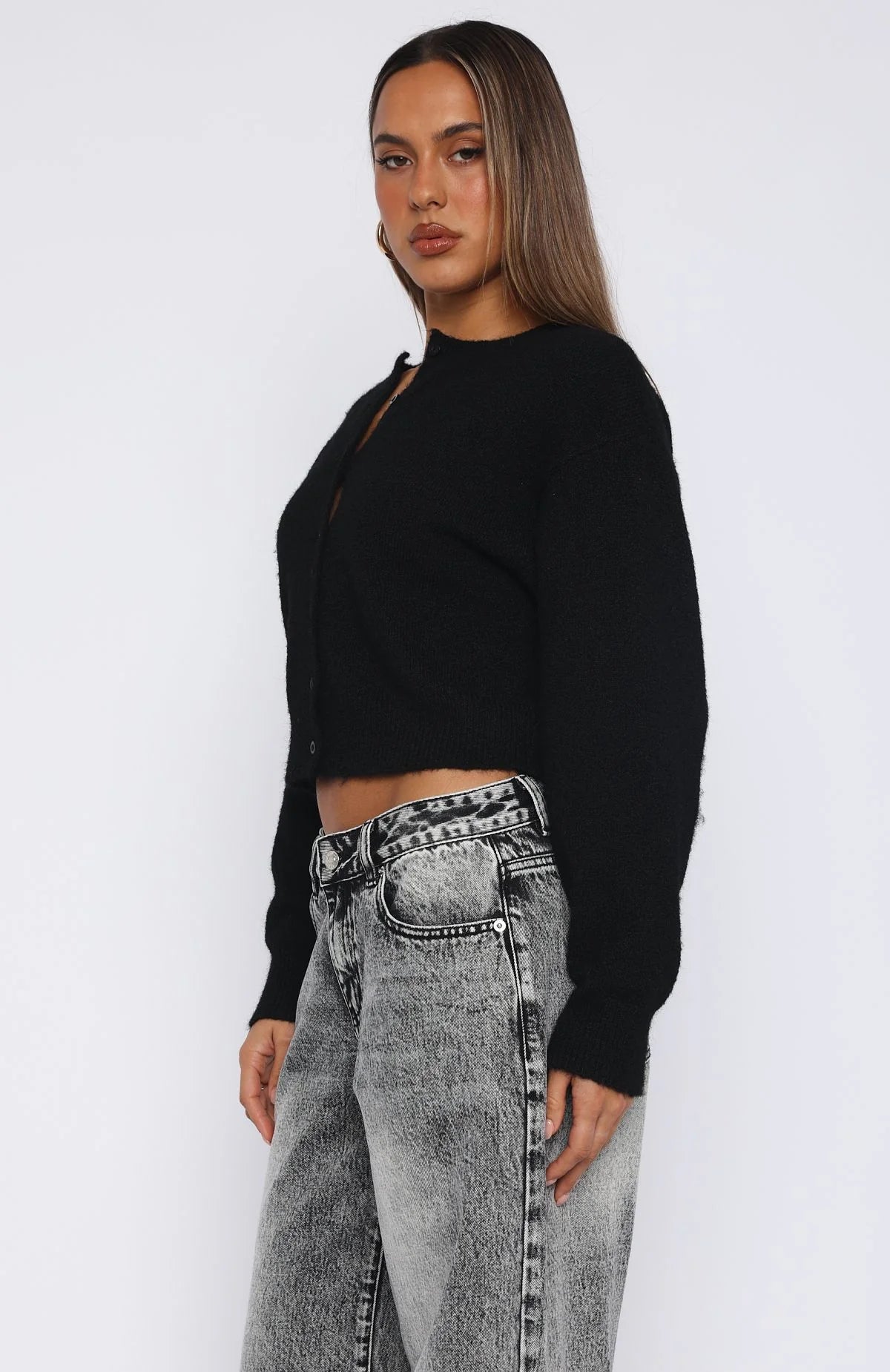 Laura Fox - Cropped Cardigan Lightweight Cotton Knit Sweater.