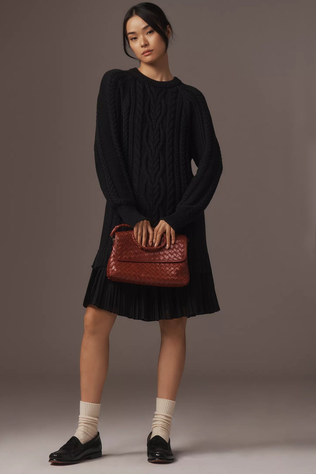 Taloria - Womens Cable Knit Sweater Casual Mini Dress