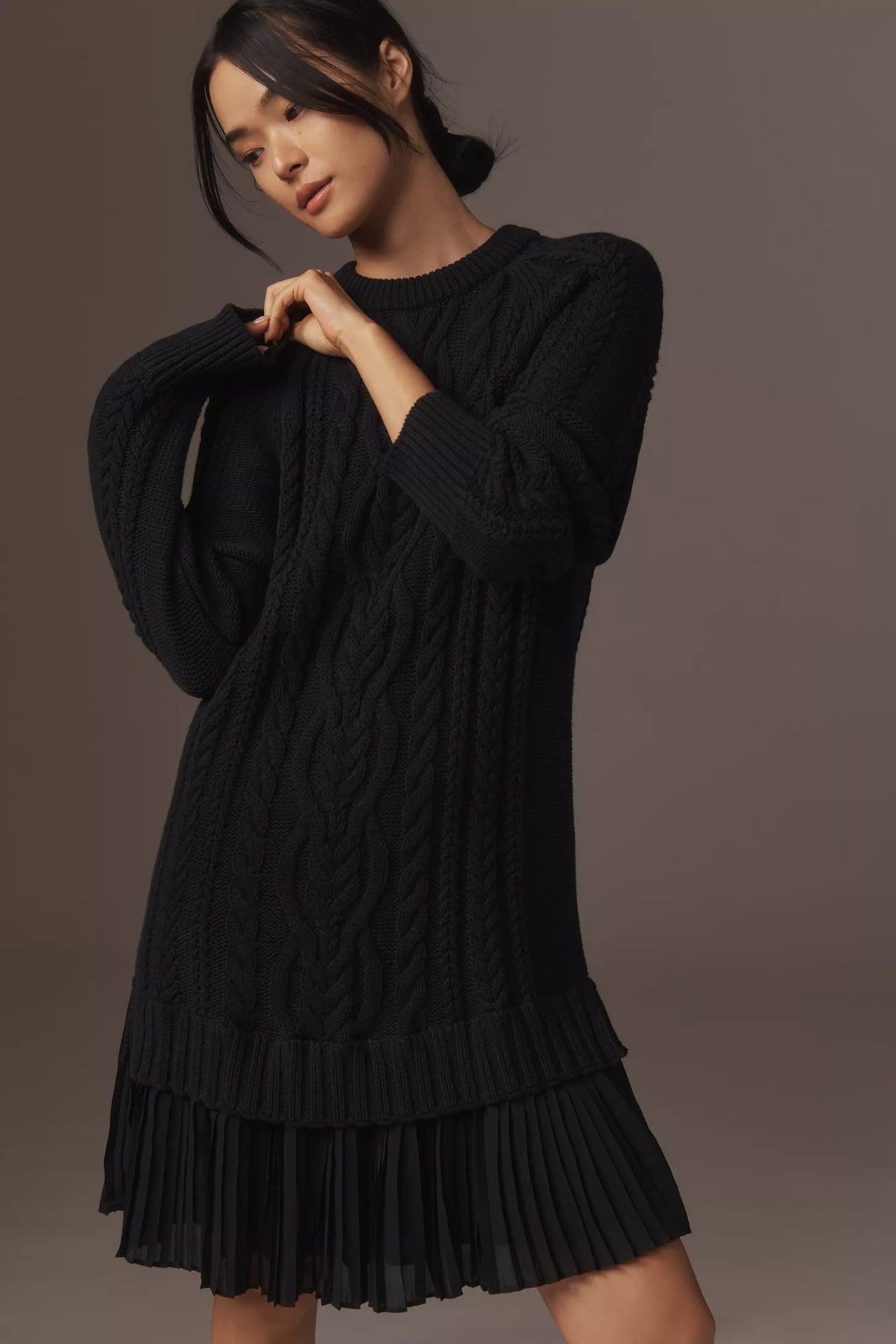 Taloria - Womens Cable Knit Sweater Casual Mini Dress