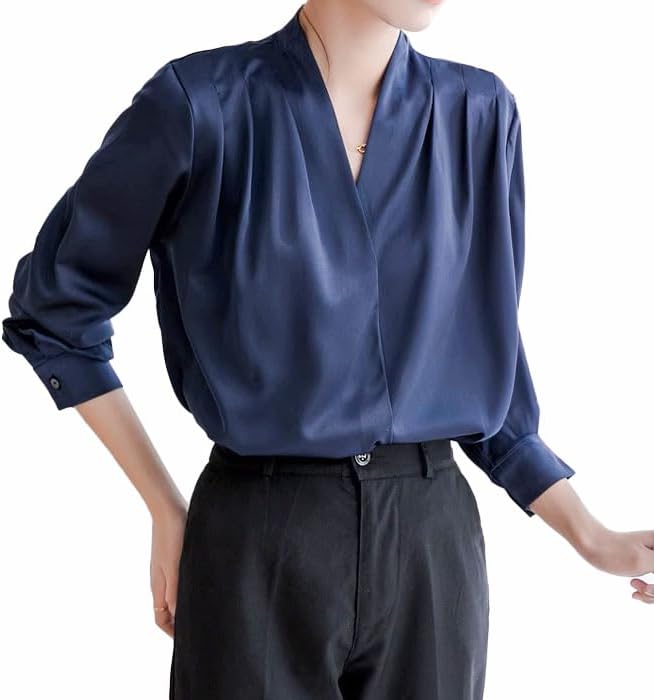 Veloir V-neck Satin Woven Blouse in French-Inspired Loose-Fit Design
