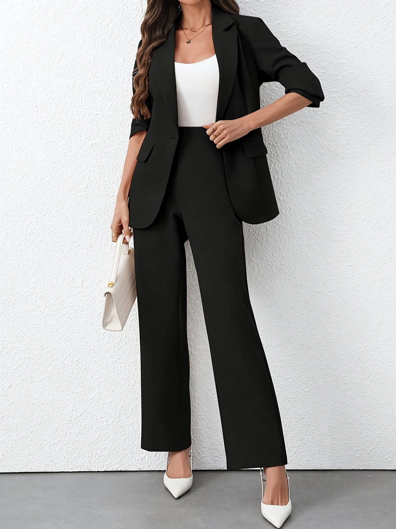 Stravela Stylish Commuter Casual Formal Straight-Leg Suit Pants Set