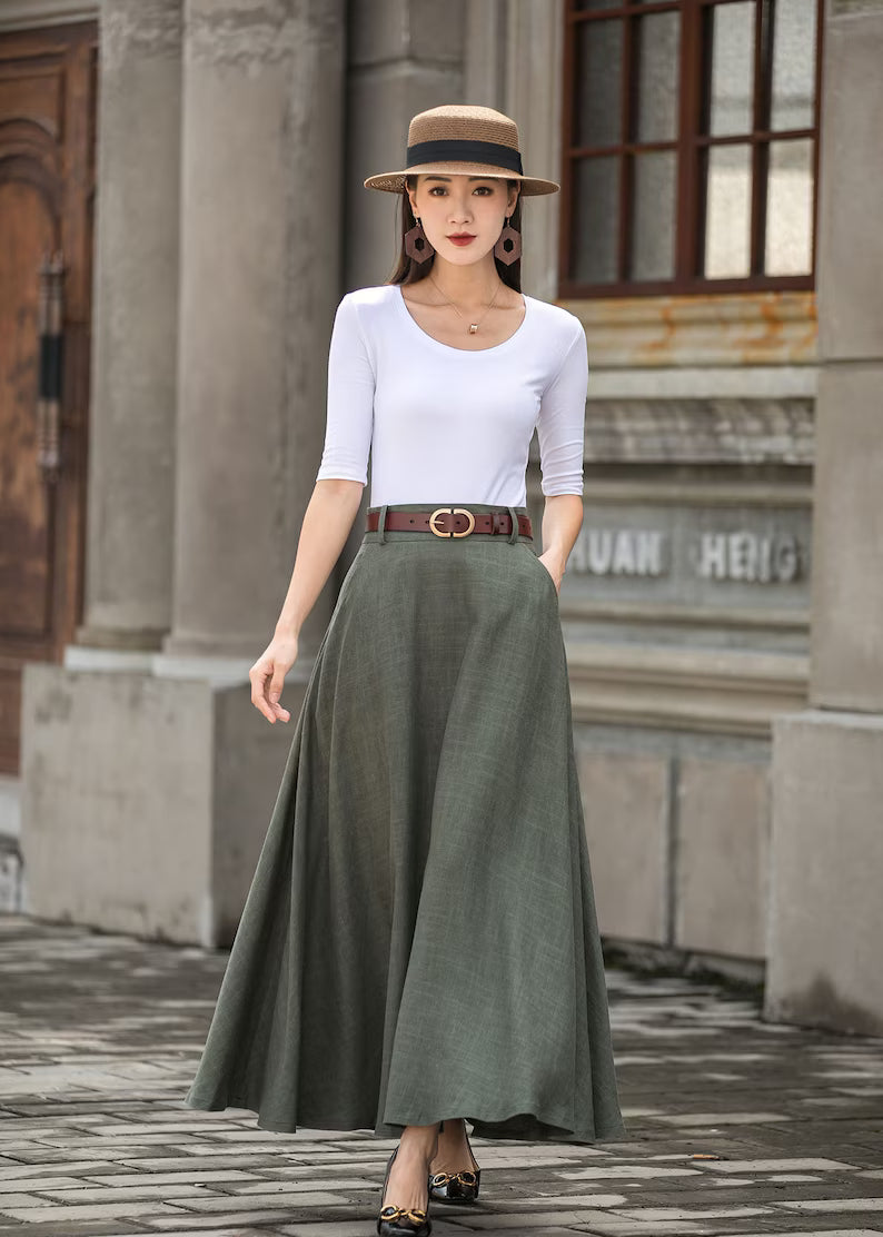 Caeloria - Womens Long maxi Navy Blue Semi-formal skirt with pockets.