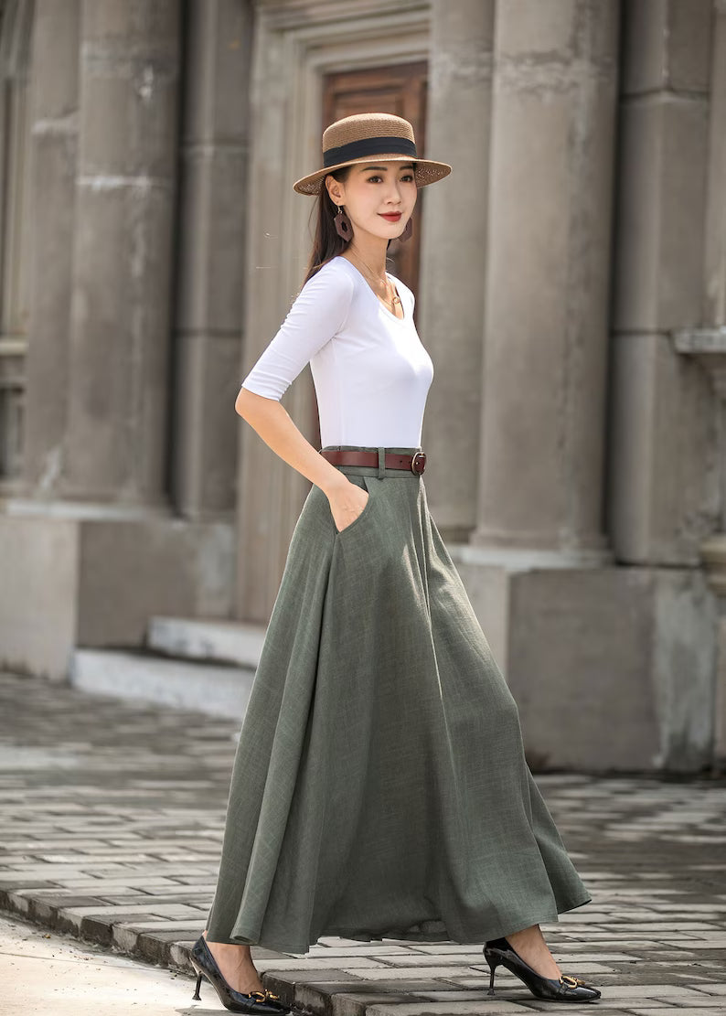 Caeloria - Womens Long maxi Navy Blue Semi-formal skirt with pockets.