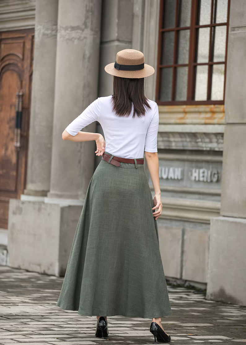 Caeloria - Womens Long maxi Navy Blue Semi-formal skirt with pockets.