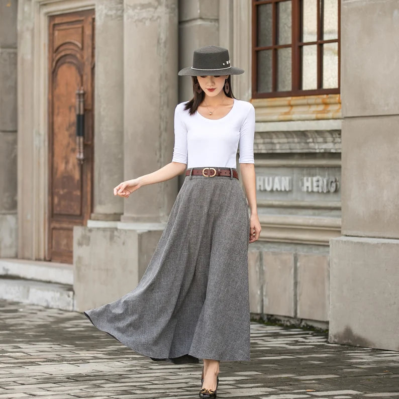 Caeloria - Womens Long maxi Navy Blue Semi-formal skirt with pockets.