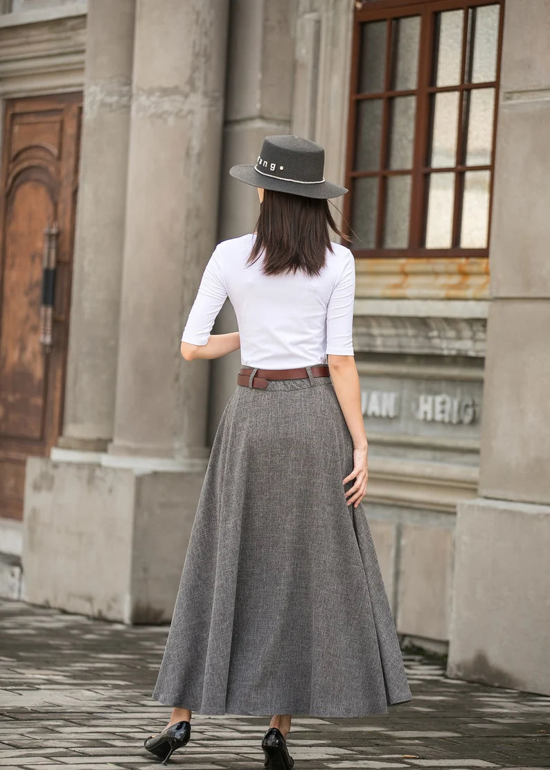 Caeloria - Womens Long maxi Navy Blue Semi-formal skirt with pockets.