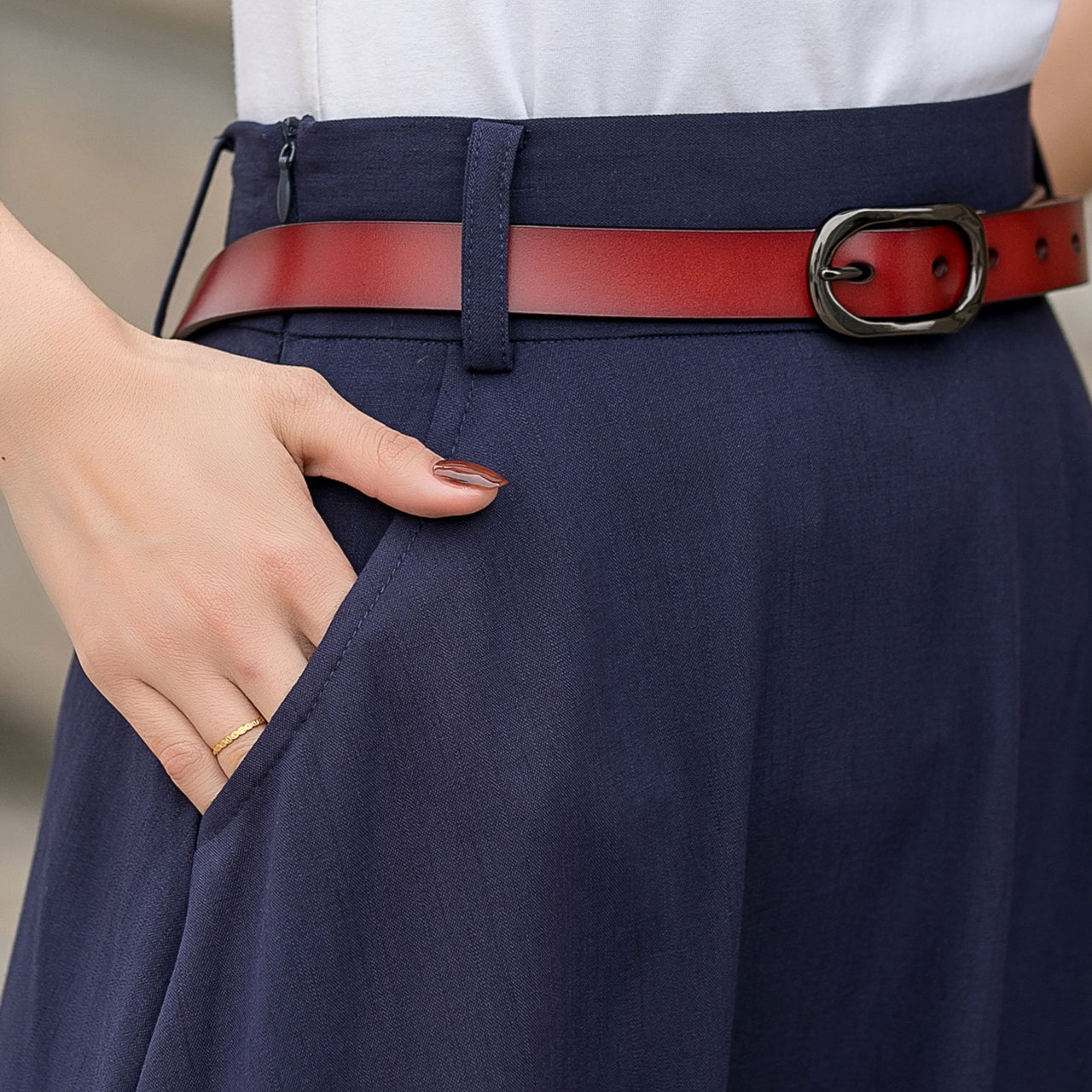 Caeloria - Womens Long maxi Navy Blue Semi-formal skirt with pockets.