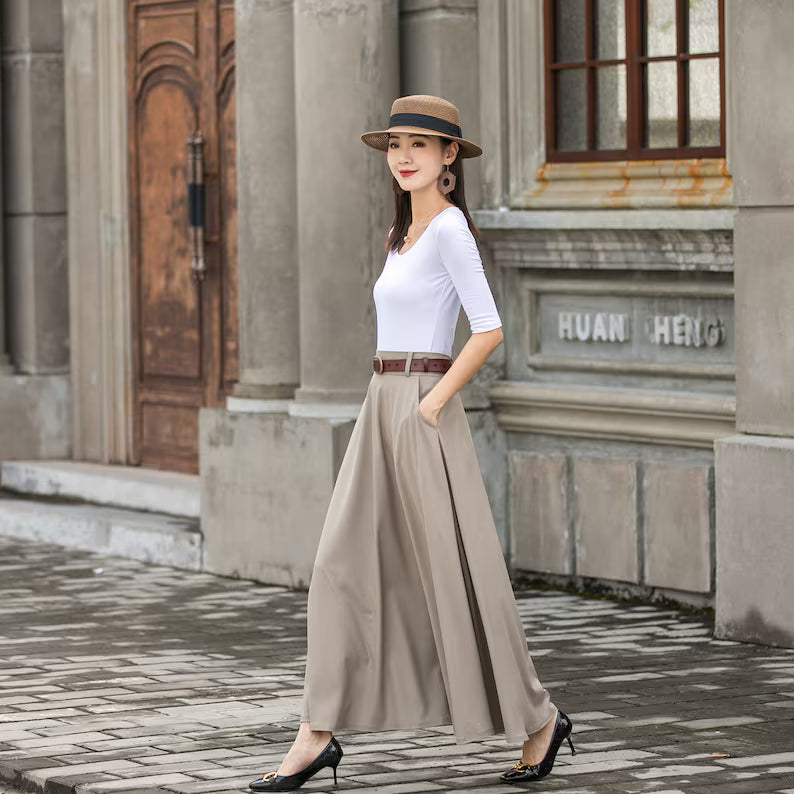 Caeloria - Womens Long maxi Navy Blue Semi-formal skirt with pockets.