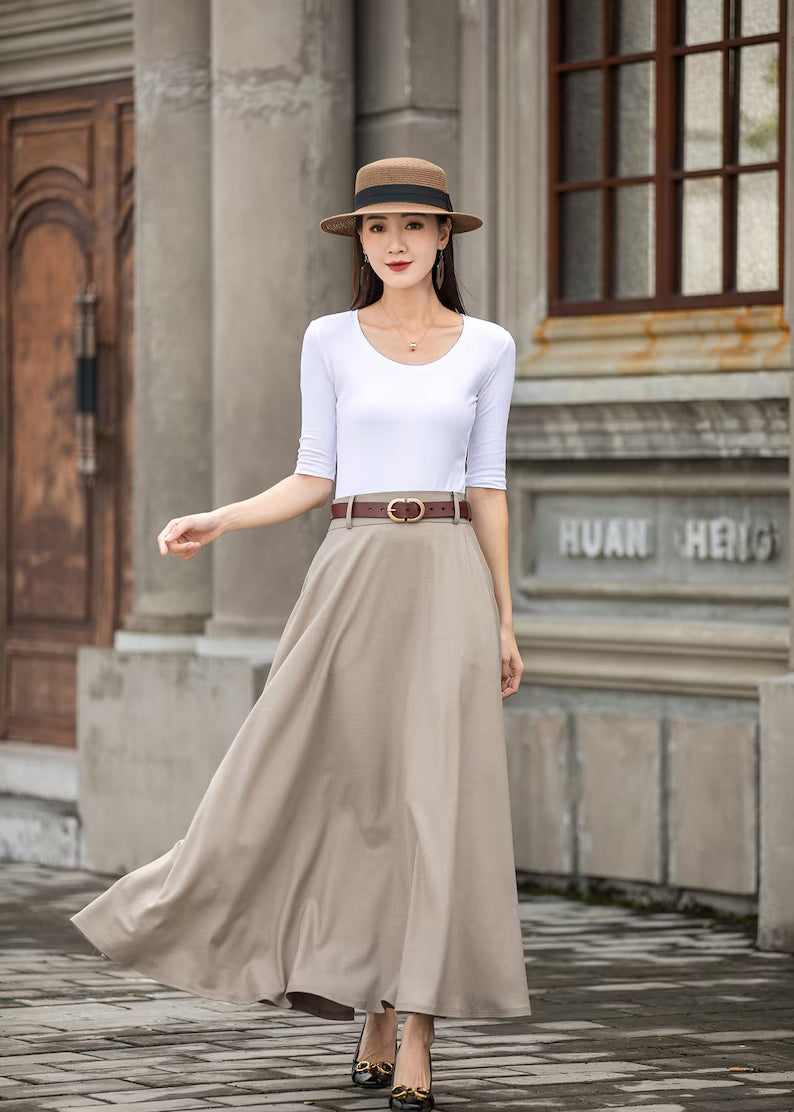 Caeloria - Womens Long maxi Navy Blue Semi-formal skirt with pockets.