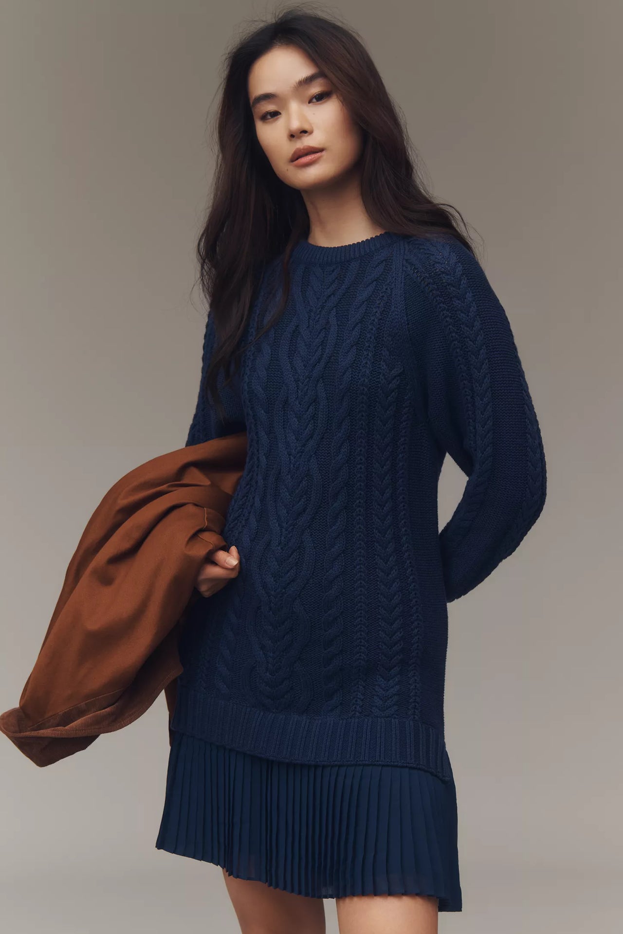 Taloria - Womens Cable Knit Sweater Casual Mini Dress