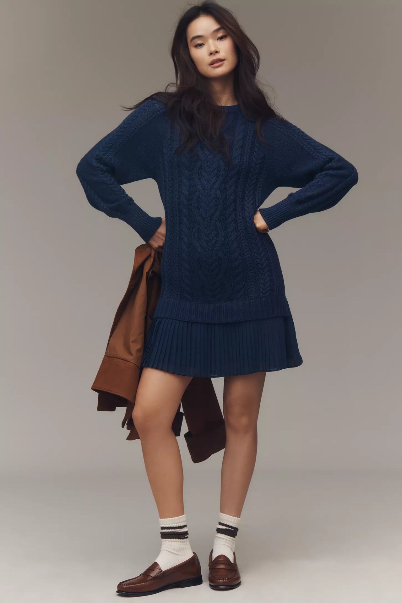 Taloria - Womens Cable Knit Sweater Casual Mini Dress