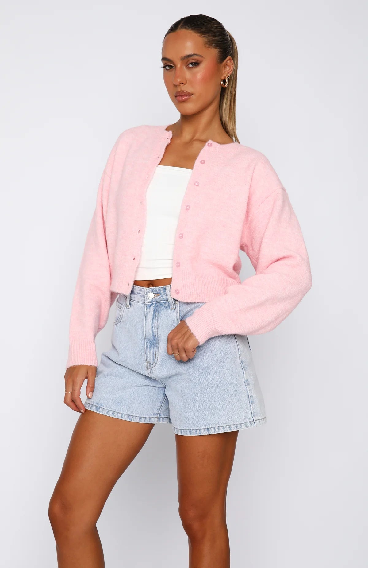 Laura Fox - Cropped Cardigan Lightweight Cotton Knit Sweater.