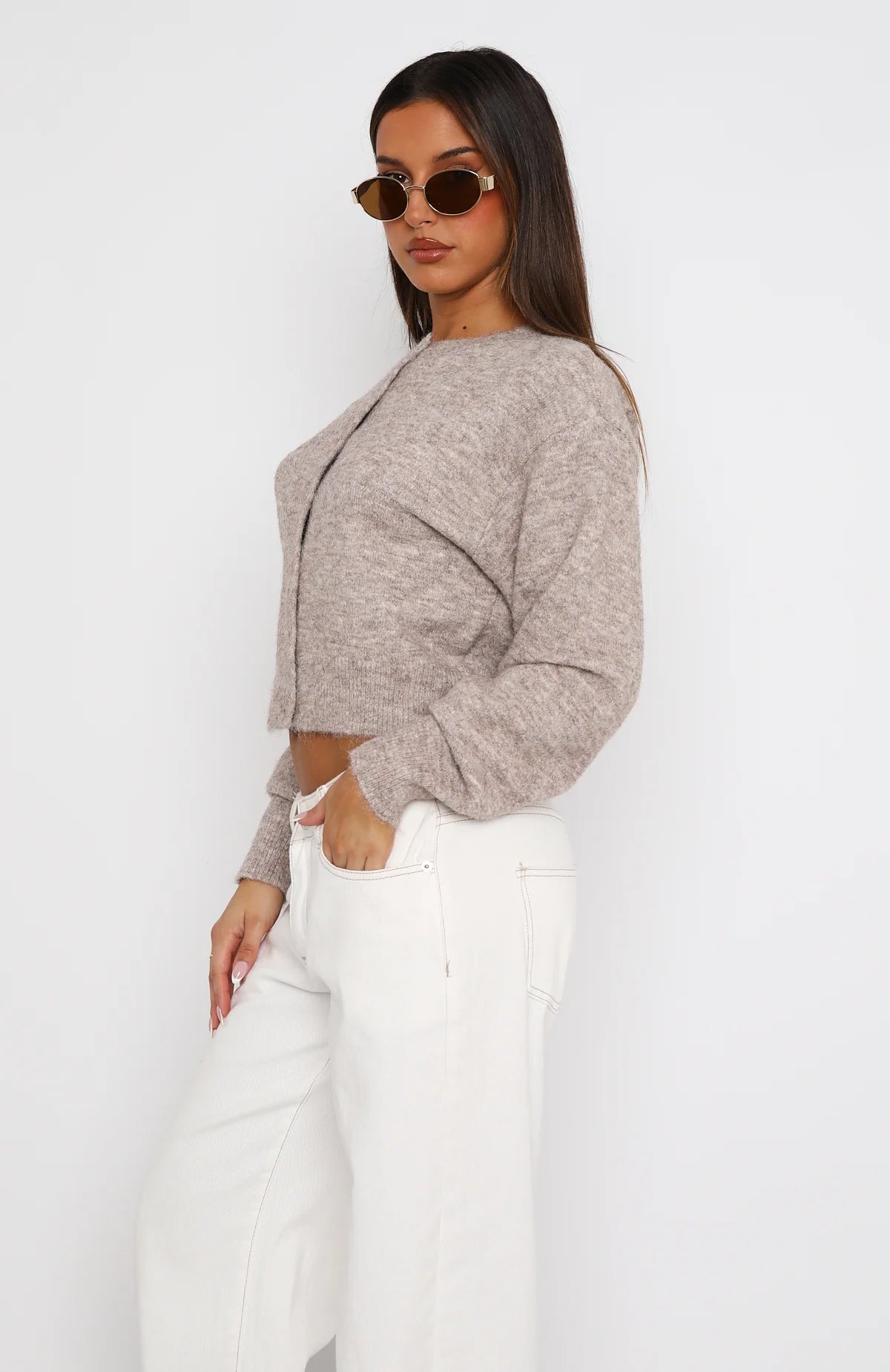 Laura Fox - Cropped Cardigan Lightweight Cotton Knit Sweater.